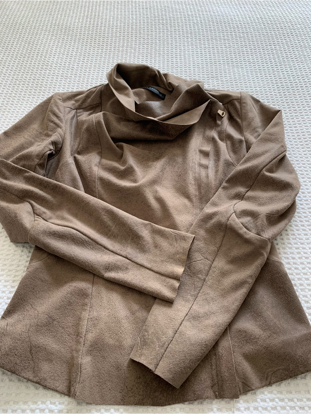 Zara Woman Moto Jacket Tan Suede Like Material Size Small - Picture 6 of 14